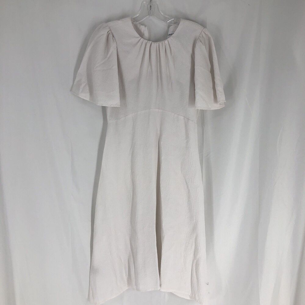 CALVIN KLEIN Womens Ivory Flutter Sleeve Knee Length Party Sheath Dress 2